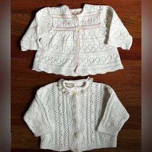 Eaton Baby Girl Cardigan Sweaters White Pink Buttons Pearls Lace Trim
